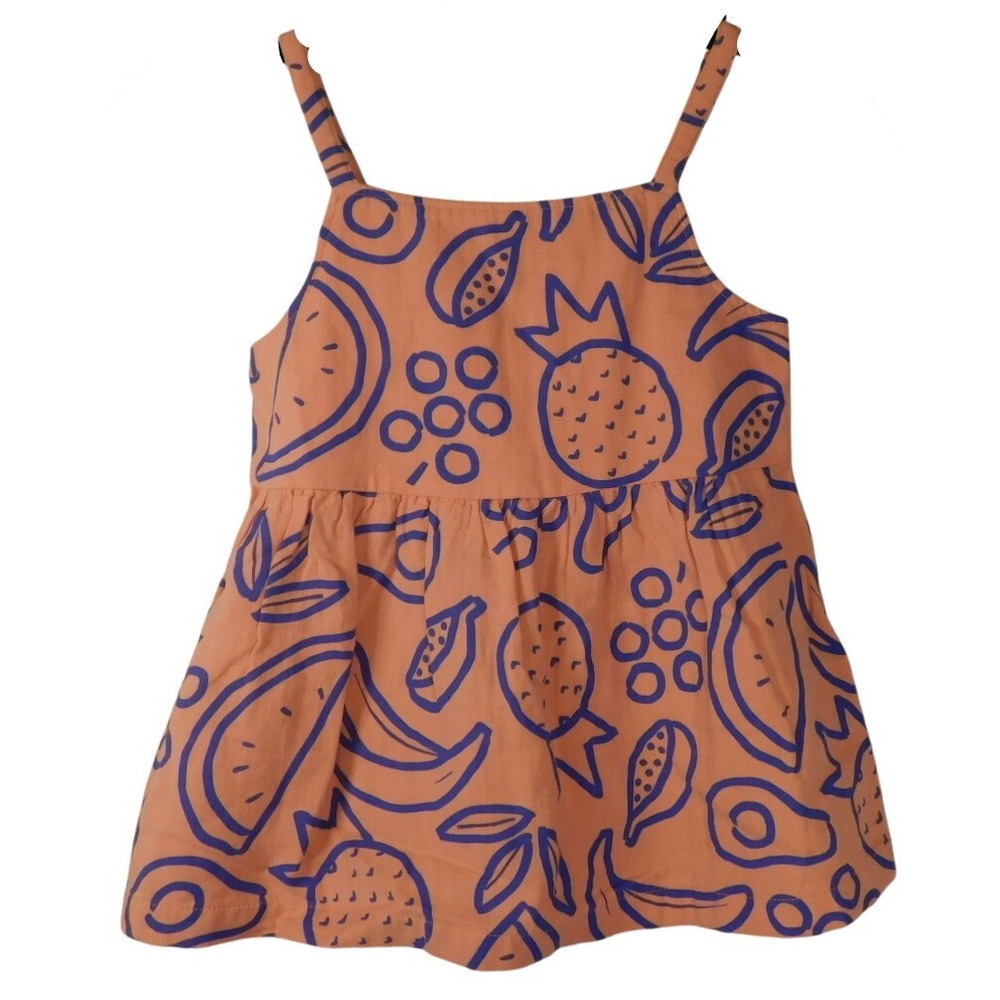 Hanna Andersson Girls Fruit Print Sun Dress Peach Blue Size 120 US 6-7